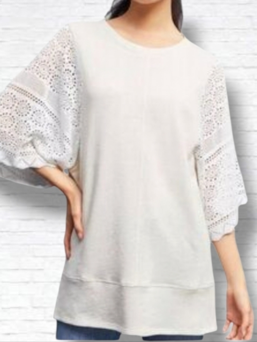 Anthropologie Akemi + Kin Crochet Sleeve Oversized Tee Shirt Size S